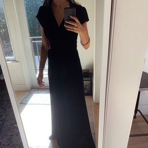 Navy blue velvet wrap maxi dress